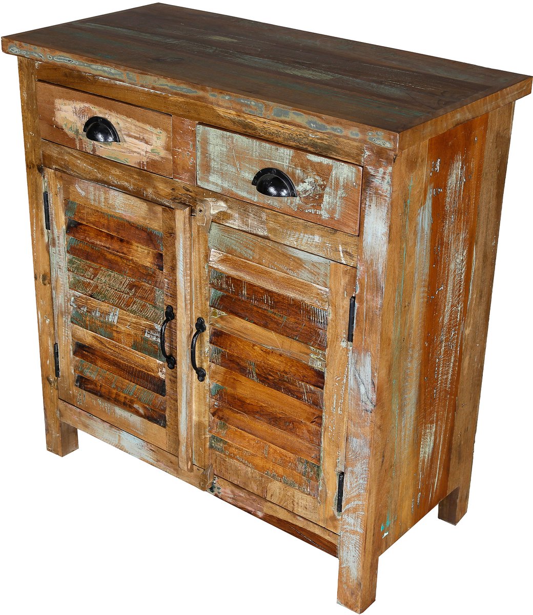 Massief houten highboard – Dressoir – hoge ladekast – mangohout – vintage boho landelijk – woonkamer hal keuken slaapkamer