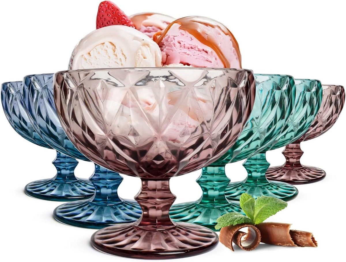 Set van 6 Gekleurde Dessert- en Cocktailglazen met Reliëf 300 ml