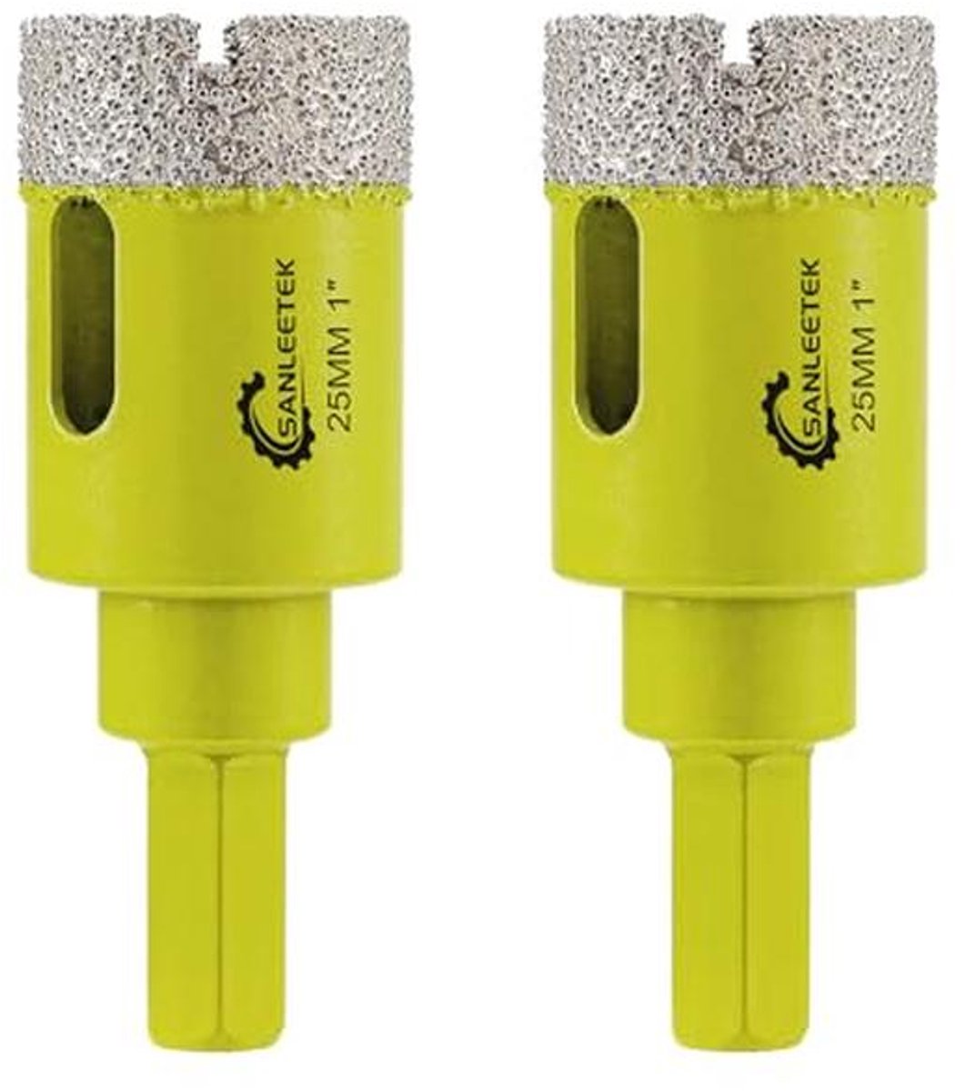 Droogdiamantboorkroon 25 mm - Set van 2 Tegelboren voor Keramische Tegels, Graniet, Marmer en Kunststeen