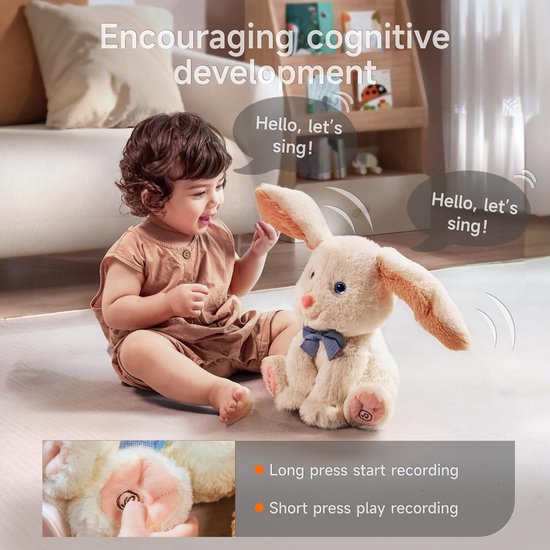 Sander Shop Kinderspeelgoed, konijnenspeelgoed, knuffeldier, haas, elektrisch pluche dier, sprekende zingende interactieve pluche dieren, babyspeelgoed, cadeau voor meisjes vanaf 1 2 3 jaar van Sander Shop — afbeelding 4