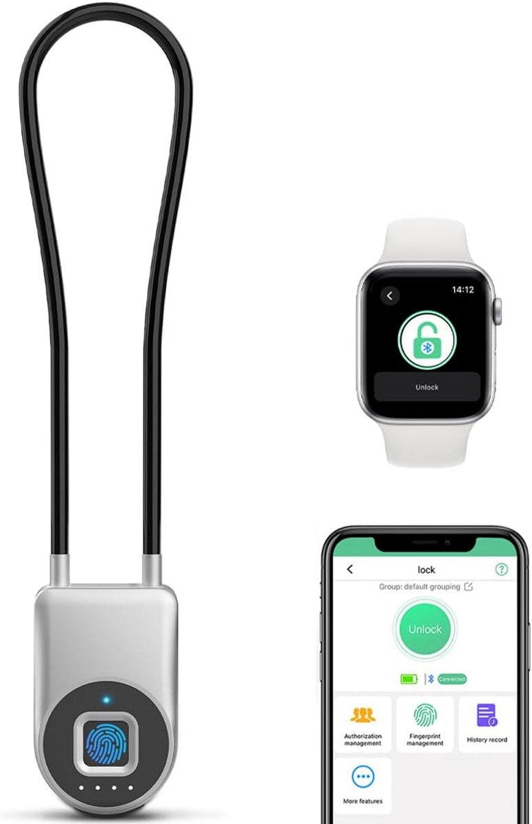 Waterdicht Fiets Kabelhangslot met Vingerafdruk & Smart App Ontgrendeling - 38 cm