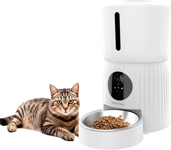 PRIXTON Automatische voederdispenser voor huisdieren FF100 met wifi, Full HD -camera, 1980 x 1080 P, 4 l tank, mobiele app, programmeerbaar, bidirectionele audio, spraakopname