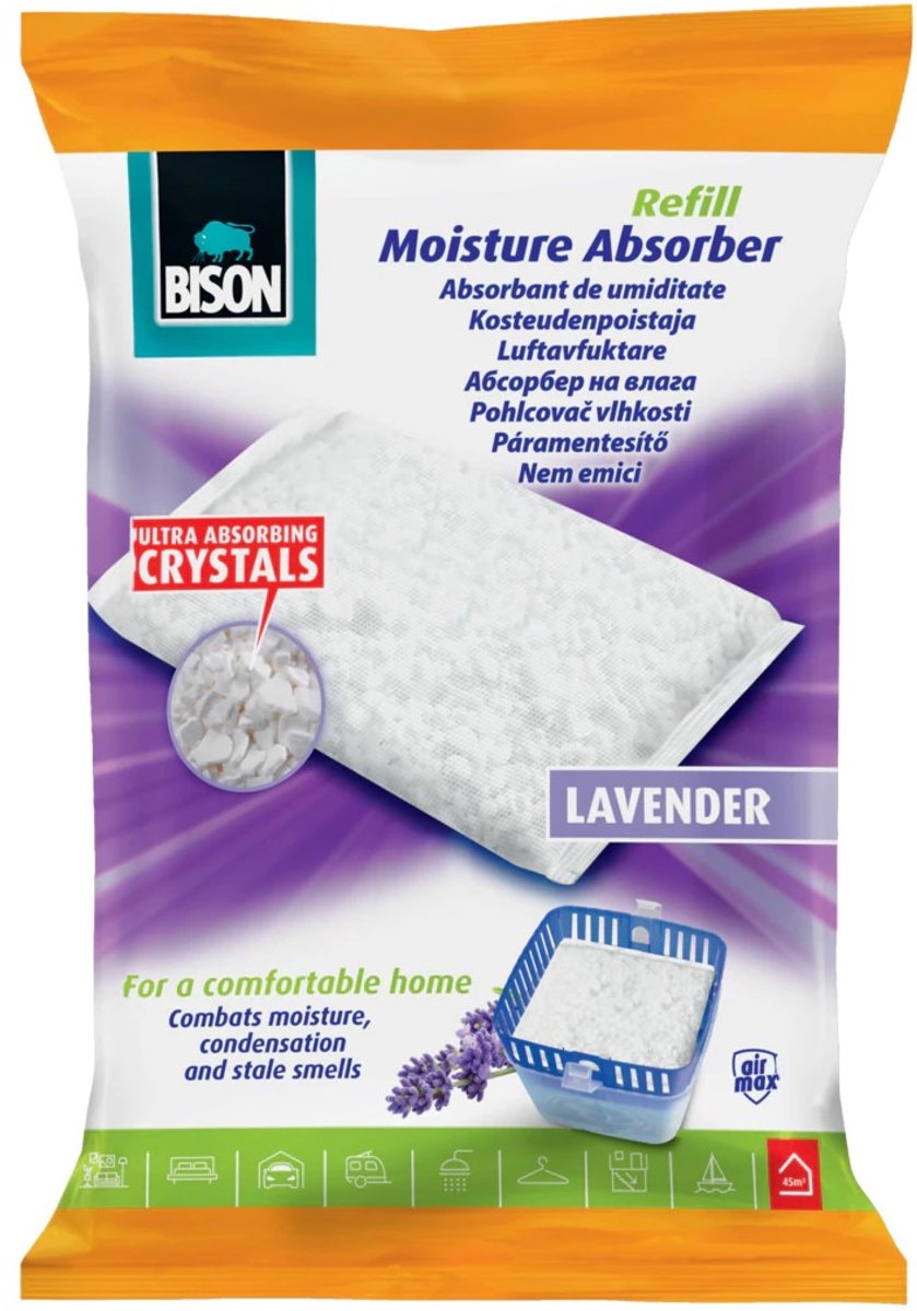 Bison AirMax Ontvochtiger Navulling - Lavendel Geur - 450g - Tegen Schimmel & Condens - Voor 30 m³ - Tot 3 Maanden Effectief - Calciumchloride - pH 10 [B05781]