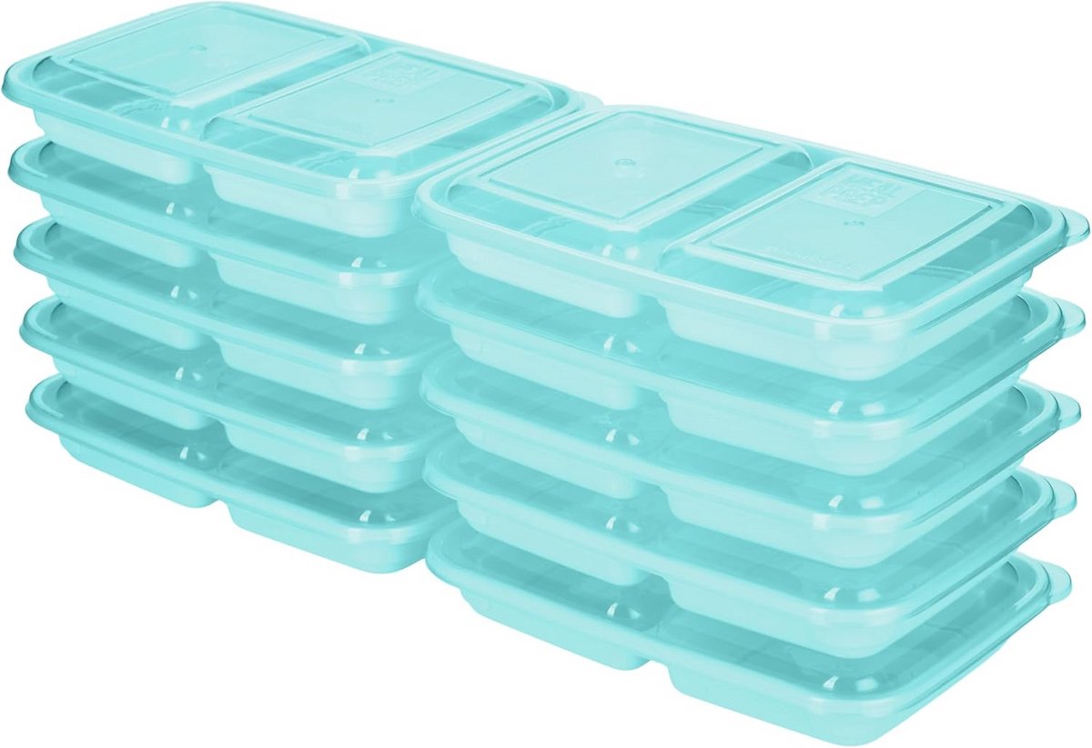 Set van 10 Snackdozen met 2 Vakken - BPA-vrij, Magnetron-, Vaatwasser- en Vriezerbestendig - Blauw