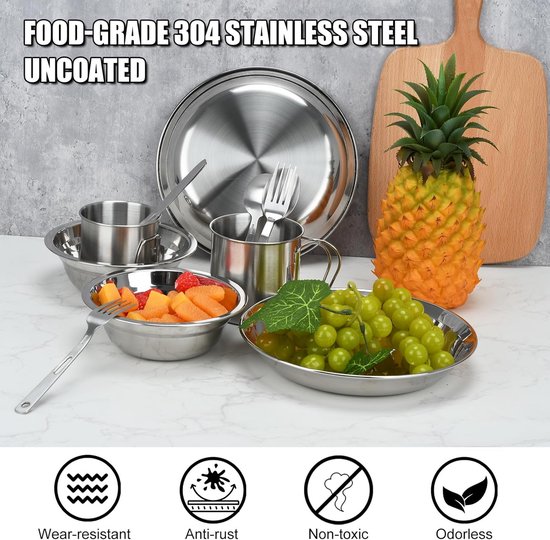 16-Delige Camping Servies Set RVS voor 4 Personen - Compleet Reisbestek voor Outdoor & Picknick — afbeelding 5