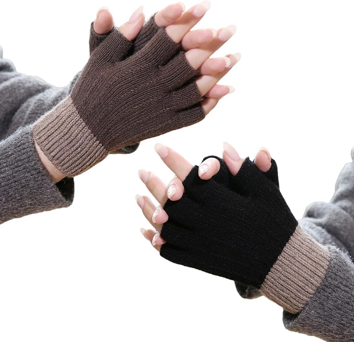 2 paar warme vingerloze gebreide winterhandschoenen voor dames en heren