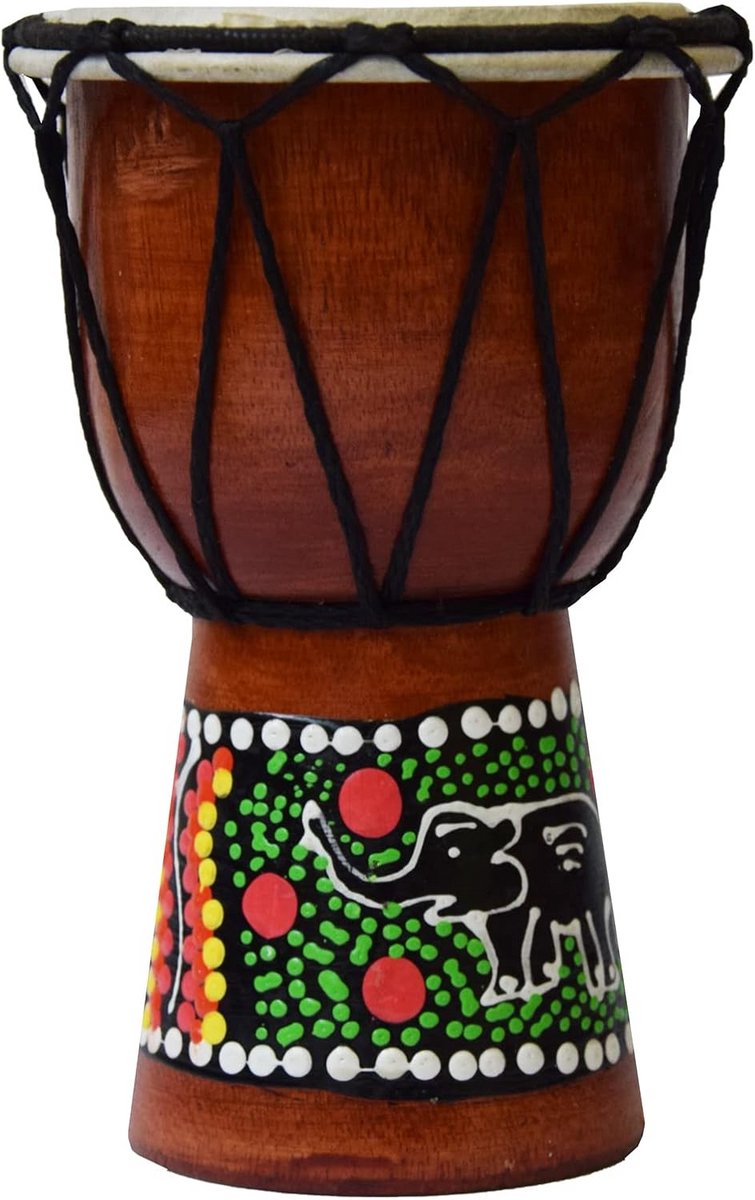 Handgemaakte Houten Djembe Trommel met Aborigine Dot Painting - Percussie Instrument