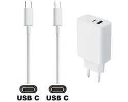OneOne 25W super snellader met 2 poorten. Oplader met sterke 1,5m USB C naar C kabel. PD lader adapter past op Samsung Galaxy M07, F07, M17, F17, Z TriFold, Tab A11 / A11+, Tab S11 / S11 Ultra, Tab S5e, Tab S6, Tab S7, Tab S8
