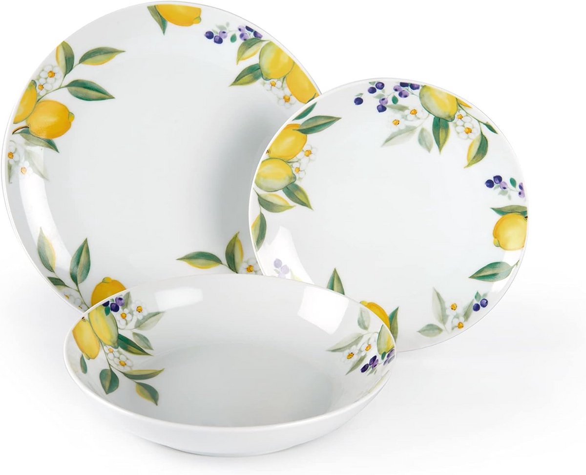 18-delig Porseleinen Tafelservies met Citroenprint