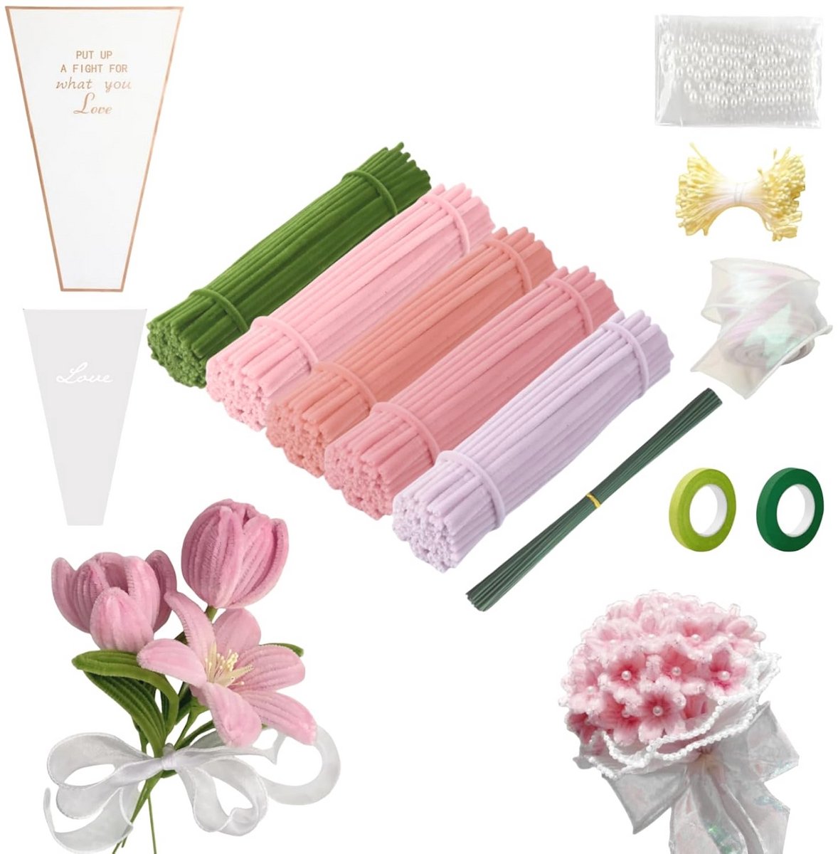 Roze Tulp Boeket Creatieve Knutselset - 250 Pijpenragers en Accessoires voor DIY Bloemenprojecten