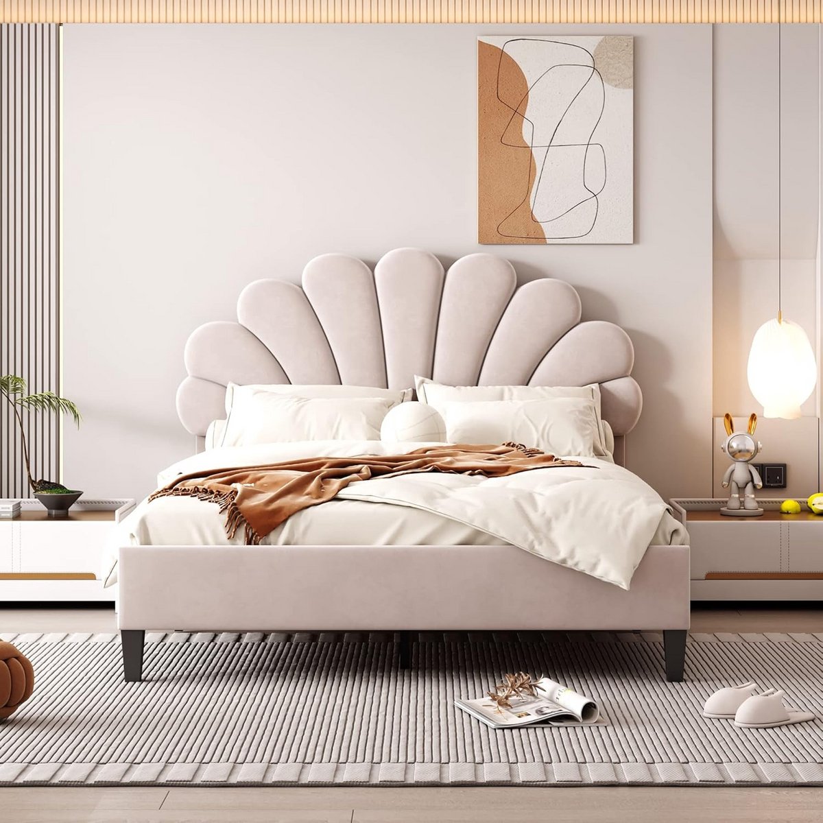 Gestoffeerd Tweepersoonsbed met Hoofdbord 140x200 cm, Slaapkamerbed met Lattenbodem