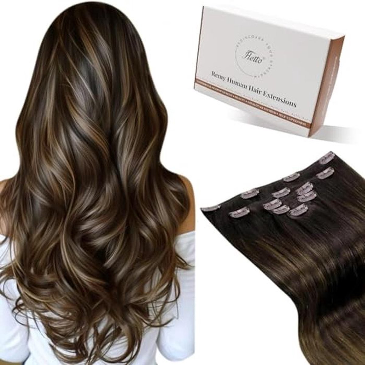 Clip in Haarextensies Donkerste Bruin Lichtbruin 80g 35 cm