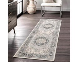 Carvapet Loper vloerkleed, 60 x 180 cm antislip lang vloerkleed, wasbare grijze vloerkleed, zachte microvezel vintage medaillon vloer, tapijtloper, vloerkleed voor woonkamer gang, ingang