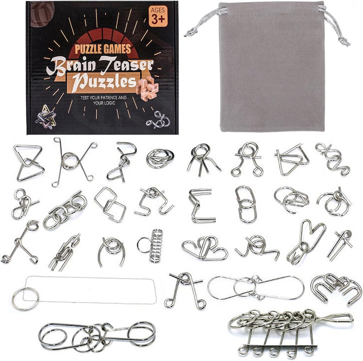 30 Stuks Metalen Puzzels Set - IQ Denkspel en Hersenkrakers voor Volwassenen en Tieners
