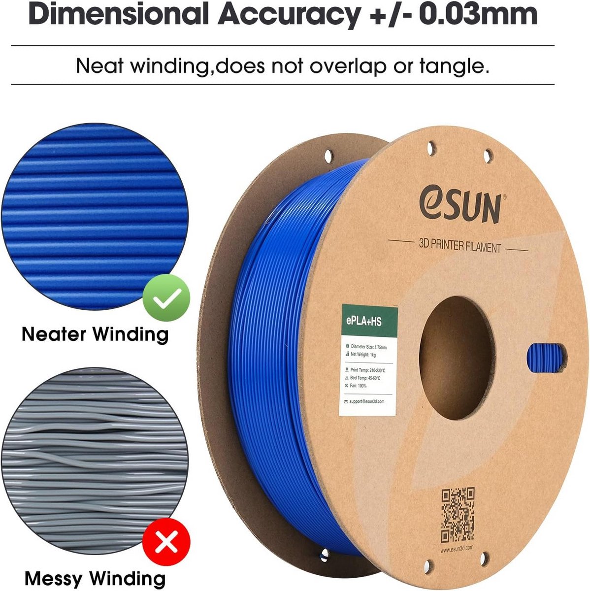 PLA+ 3D Printer Filament 1.75mm, Hoge Snelheid, Blauw, 1KG Spoel - Nauwkeurigheid +/- 0.03mm