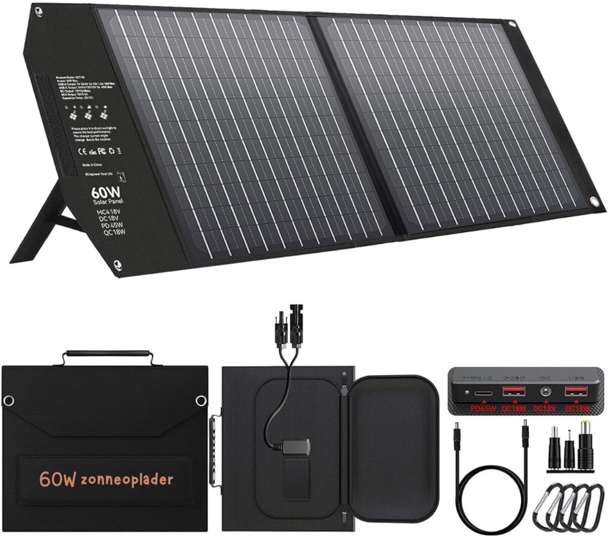 AMA® Zonnepaneel Opvouwbaar - Zonnepaneel - Draagbare Zonnepaneel - met 5 Poorten - Zwart