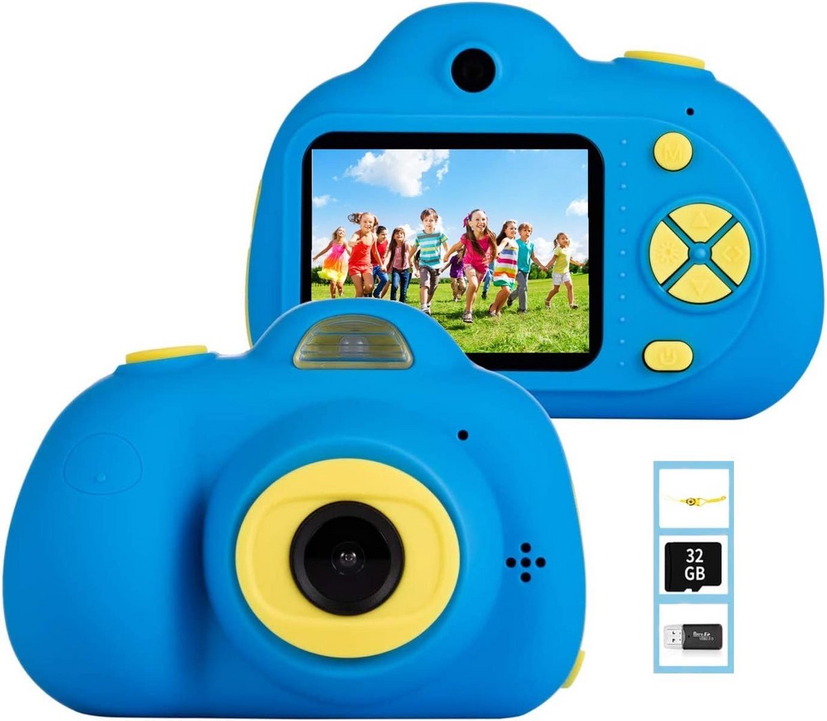 Draagbare Digitale Kindercamera 1080p HD met Selfie-functie en 32GB Kaart - Blauw