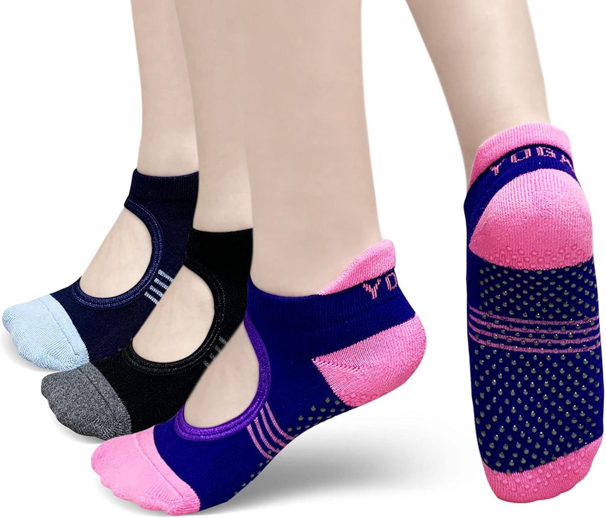 Set van 3 Antislip Yogakousen voor Dames - Goede Grip en Ademend Katoen - Maat 35-40