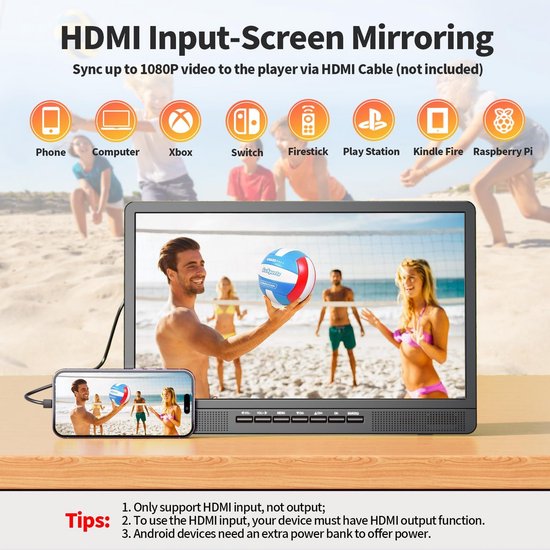 Draagbare 18 inch Mini LCD TV met DVB-T2/Tuner - HD 1080P - 12V voor Buiten, Camping & Keuken - USB/HDMI/AV — afbeelding 3