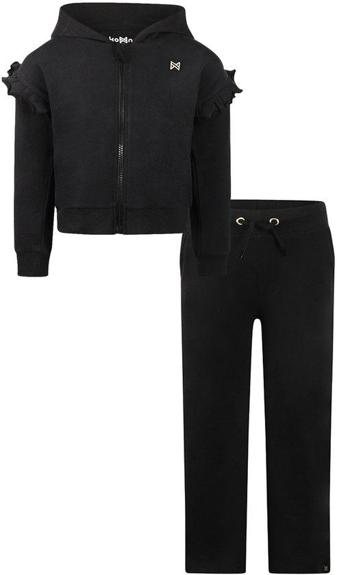 Koko Noko - Basic collection - Biologisch katoen - Kledingset - 2 delig - Joggingbroek Zwart - Sweatvest Hoody Zwart met rits - Maat 116