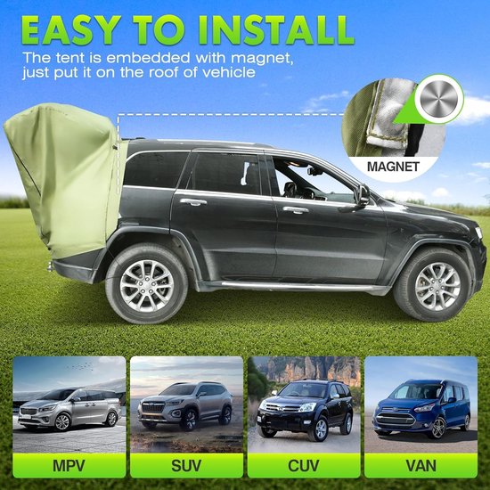 Universal Tailgate Tent - Waterproof Car Rear Tent voor Camping en Reizen met UV Bescherming - Compatibel met SUV's zoals VW T-ROC en T-ROC Convertible — afbeelding 2