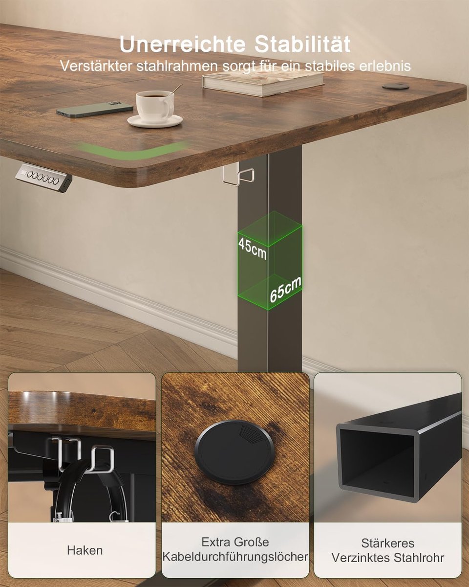 Elektrisch Verstelbaar Bureau ProLift Max – 180x80 cm – Hoogte Instelbaar Sta-Bureau met USB Oplaadpoort – Bruin – Modern Kantoor- en Gamingbureau – Verstelbare Computertafel voor Thuis en Kantoor