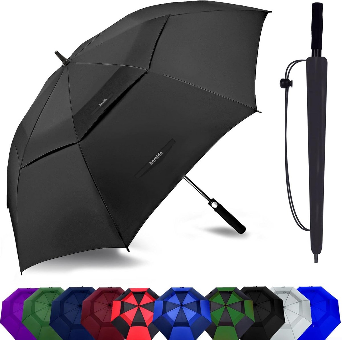 Grote golfparaplu - Oversized paraplu - Bescherming tegen regen - Winddicht dubbel ontwerp - 183 cm breed - Zwart