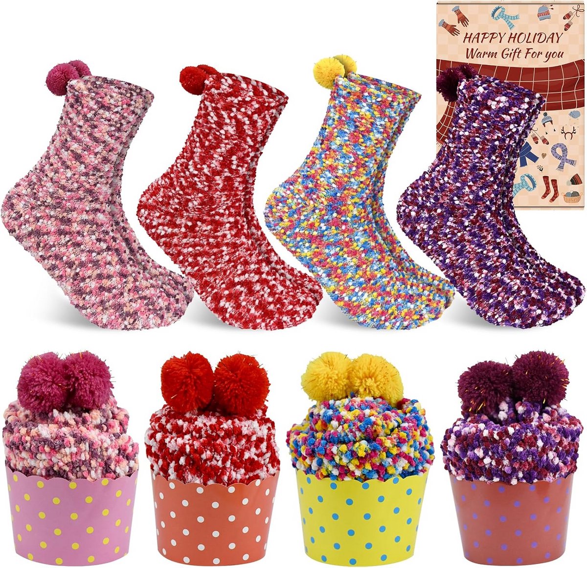 4 Paar Dames Sokken Pluche Warm Winter Cadeau Ideaal Maat 39-42