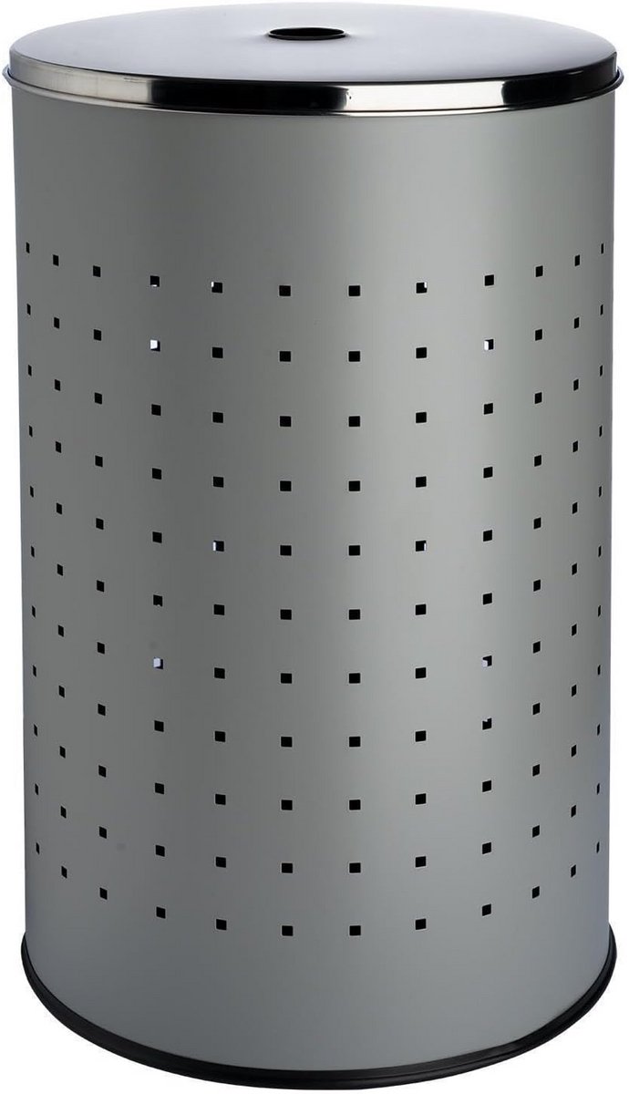 Grijze Rvs Wasmand met Deksel en Ventilatiegaten - 54 Liter