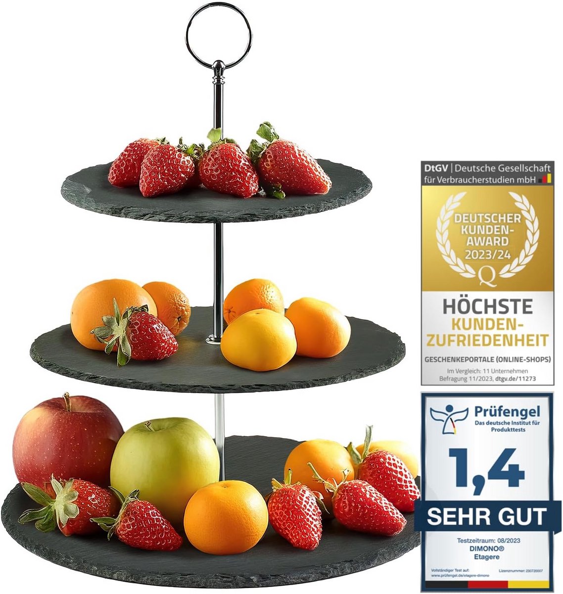 Etagère 3-Traps Serveerstandaard van Natuursteen voor Gebak, Kaas en Desserts