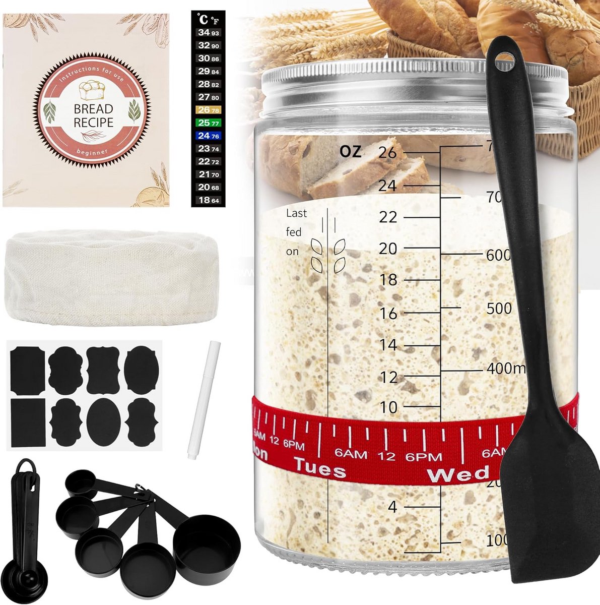 Compleet Zuurdesem Starter Set met Pot, Gistvat, Thermometer en Recepten