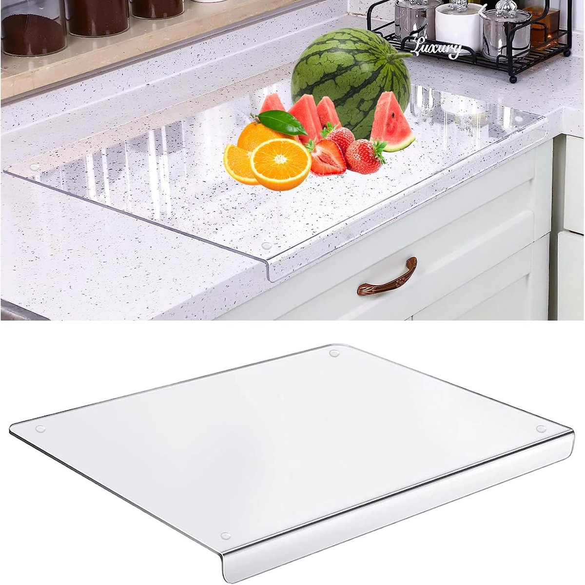 Transparante Acryl Snijplank met Aanslagrand - 45x35 cm - Antislip Aanrechtbeschermer