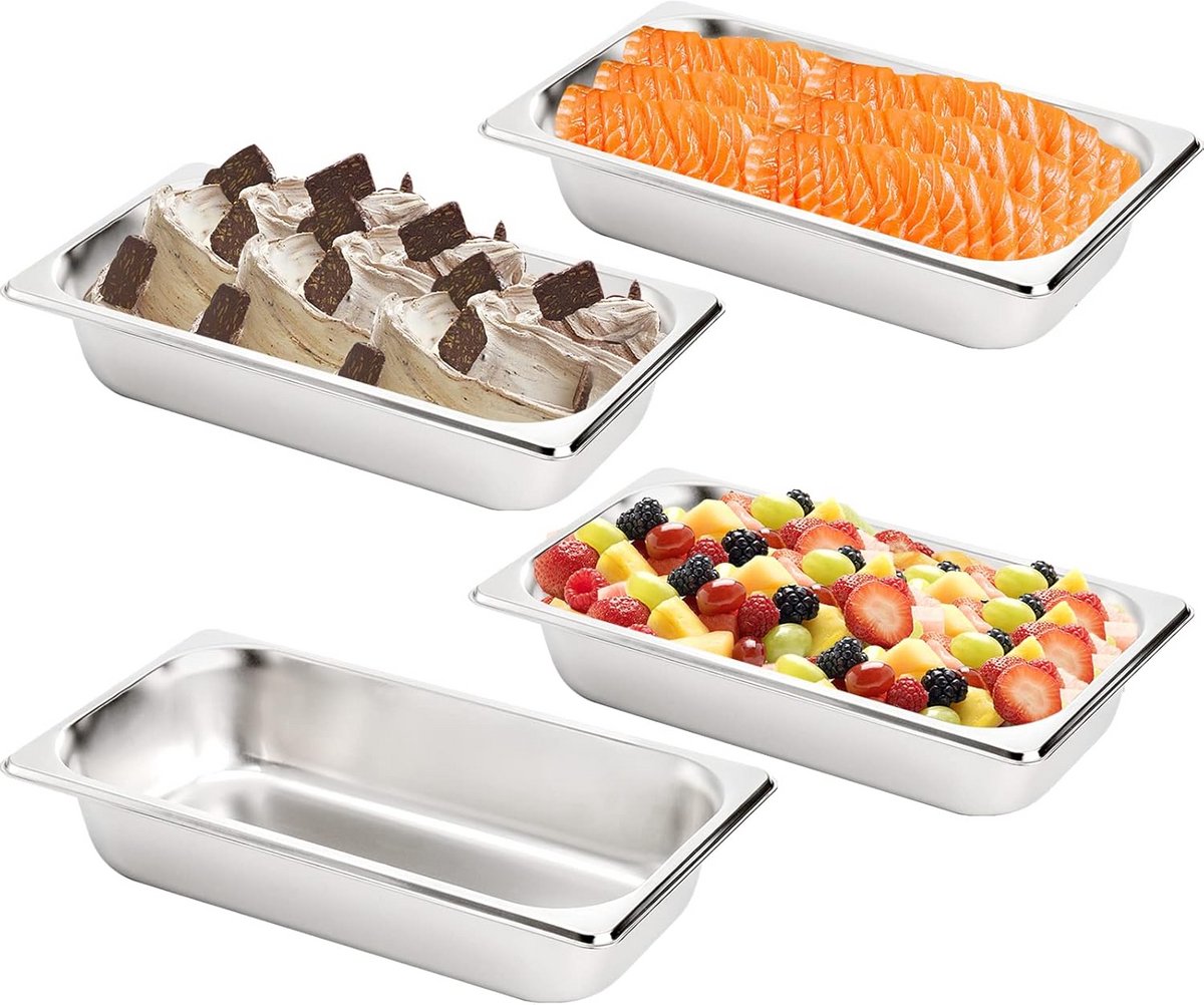 Set van 4 RVS Stoompannen 1/3 Maat, 6,3 cm Diep voor Buffet en Serveren