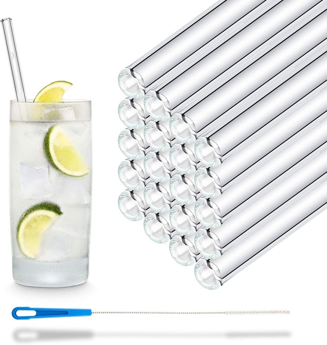 50 Steuks Herbruikbare Glazen Rietjes Recht 20 cm - Horeca Kwaliteit - Vaatwasserbestendig