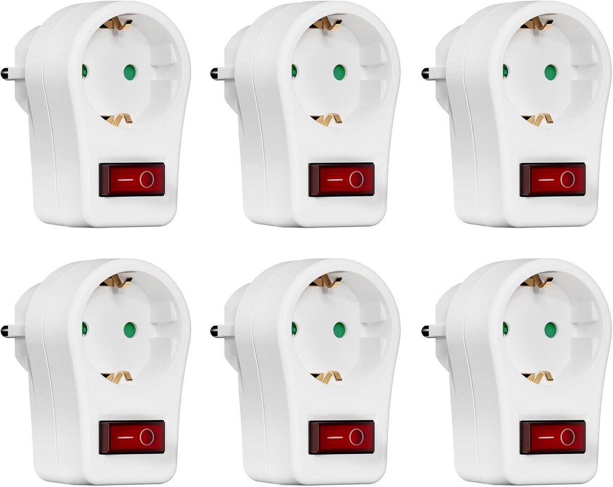 Set van 6 Stroomadapters met Aan/Uit-Schakelaar en Kinderbeveiliging