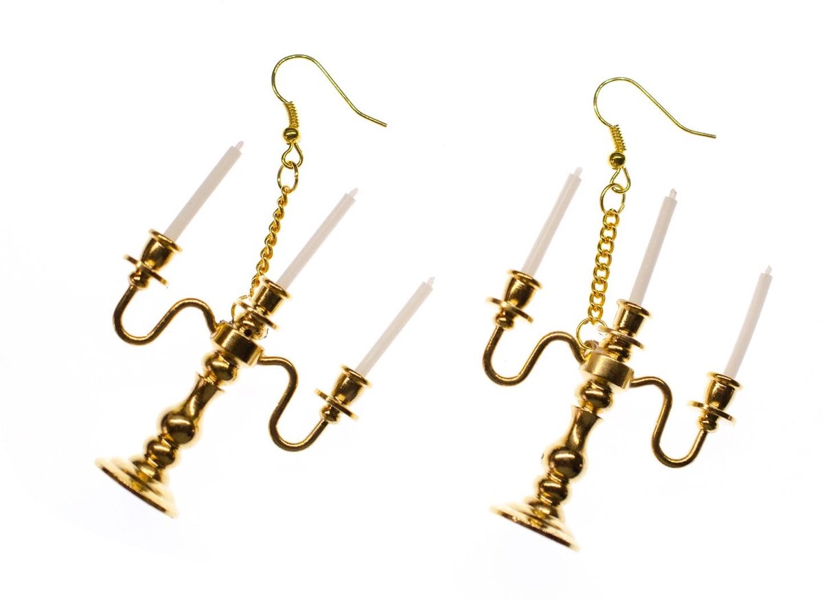 Unyqoos Elegante Handgemaakte Gouden Oorbellen met Uniek Kandelaarontwerp, goud, 6*6 cm