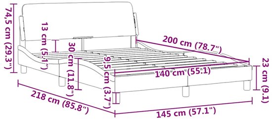 vidaXL - Bedframe - "Dover" - stof - zwart - 140x200 - cm