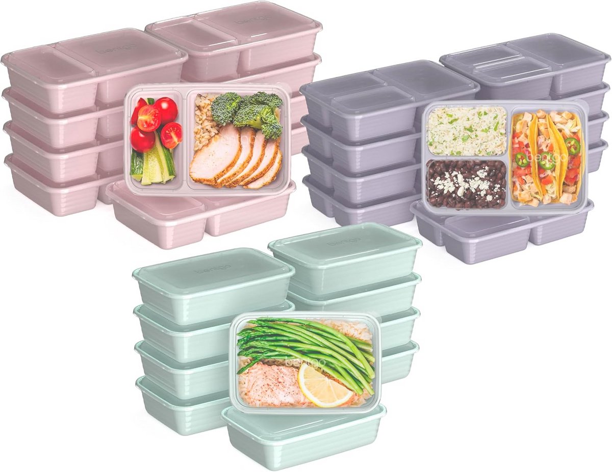 60-delige Maaltijdcontainers Set - Herbruikbare Bento Box Met 1, 2 & 3 Compartimenten