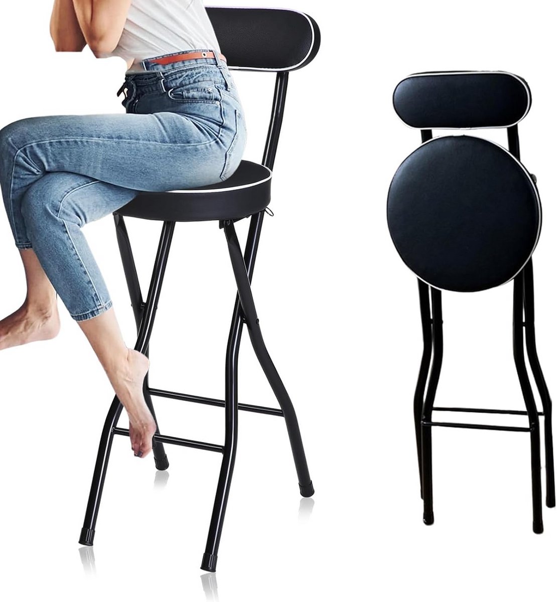 Inklapbare Barkruk met Rugleuning - Hoogte 70 of 75 cm - Draagbaar voor Keuken en Bar