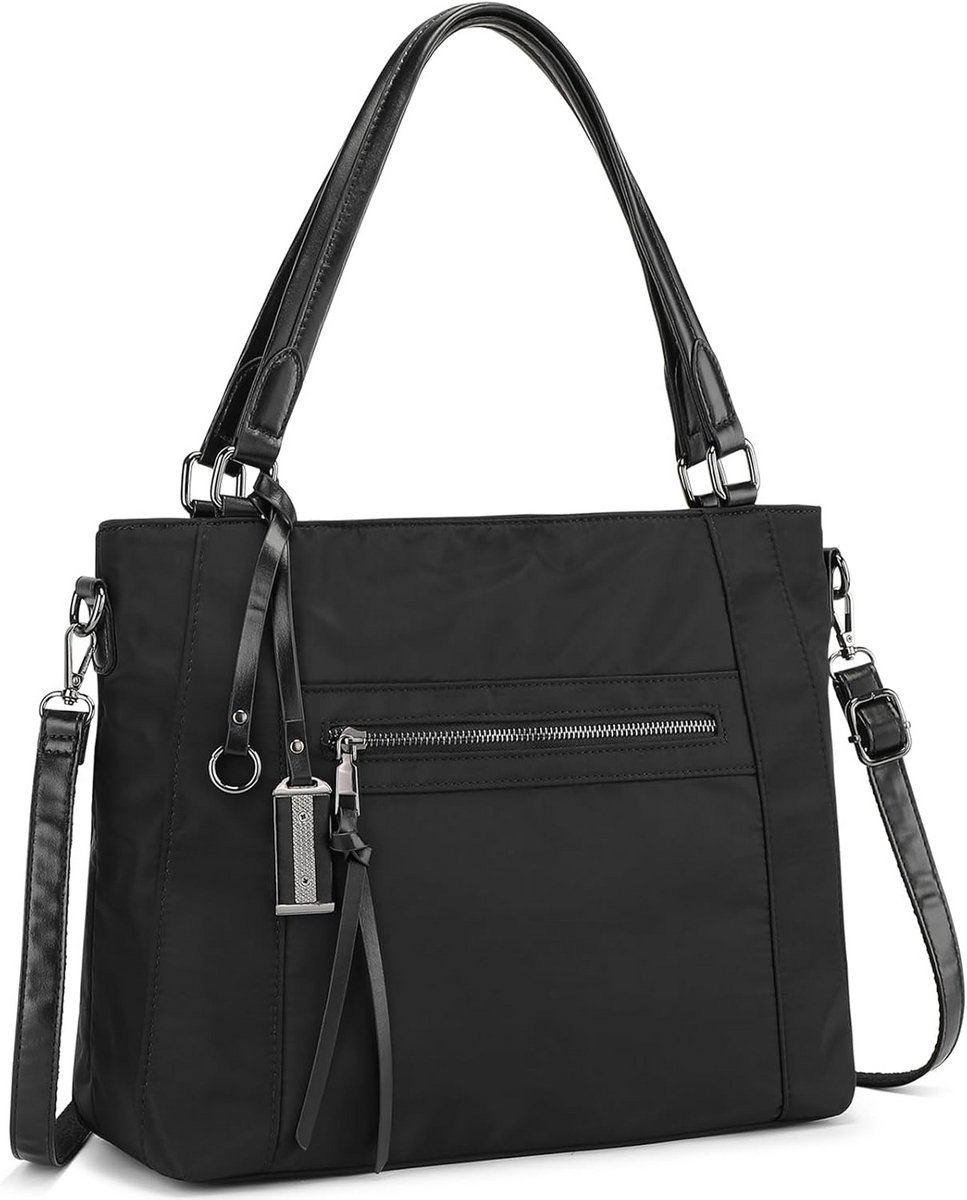 Middelgrote Nylon Dames Handtas - Shopper en Crossbody Tas met Rits en Vakken