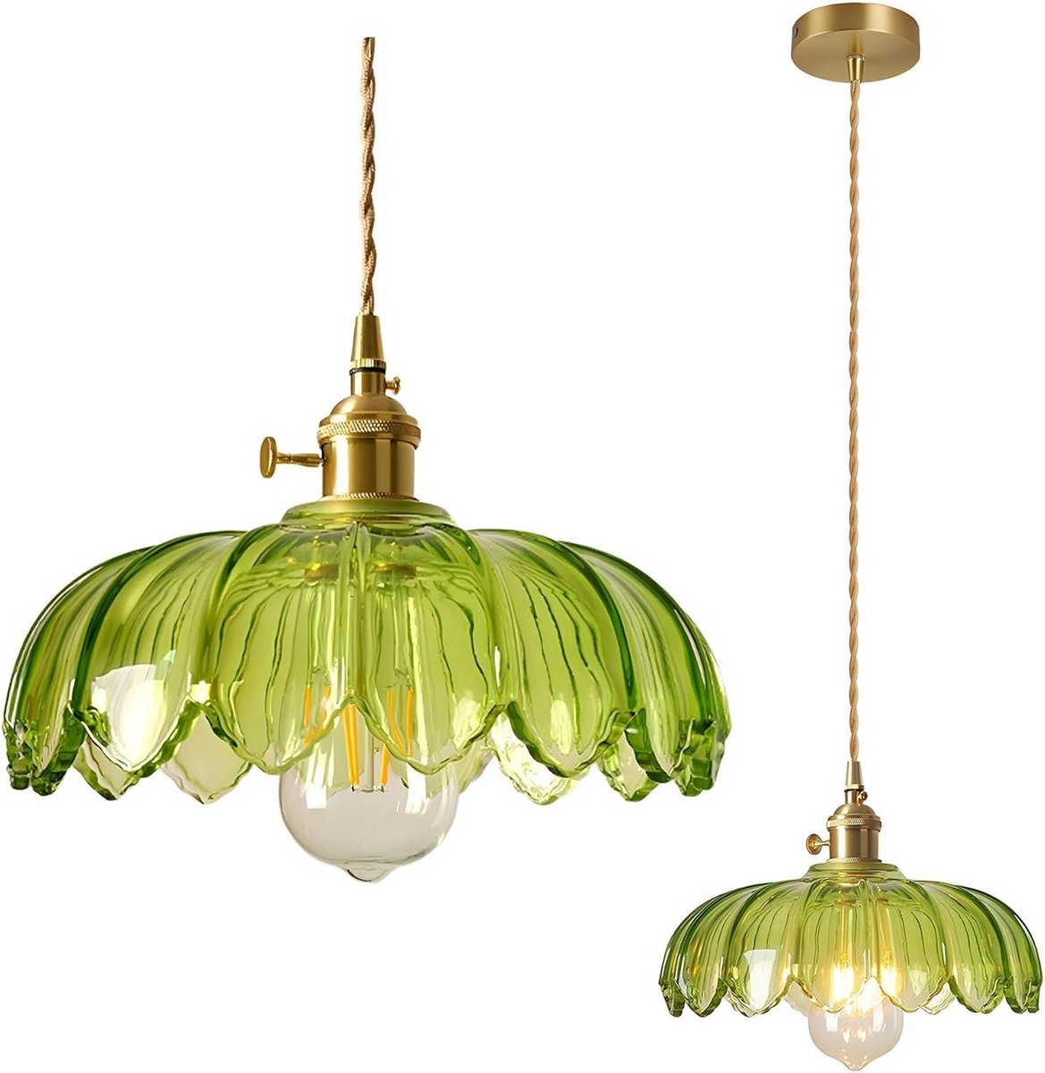 Vintage Glazen Hanglamp Groen Diamantvormig Plafondlamp Ø25cm E27 Verstelbaar