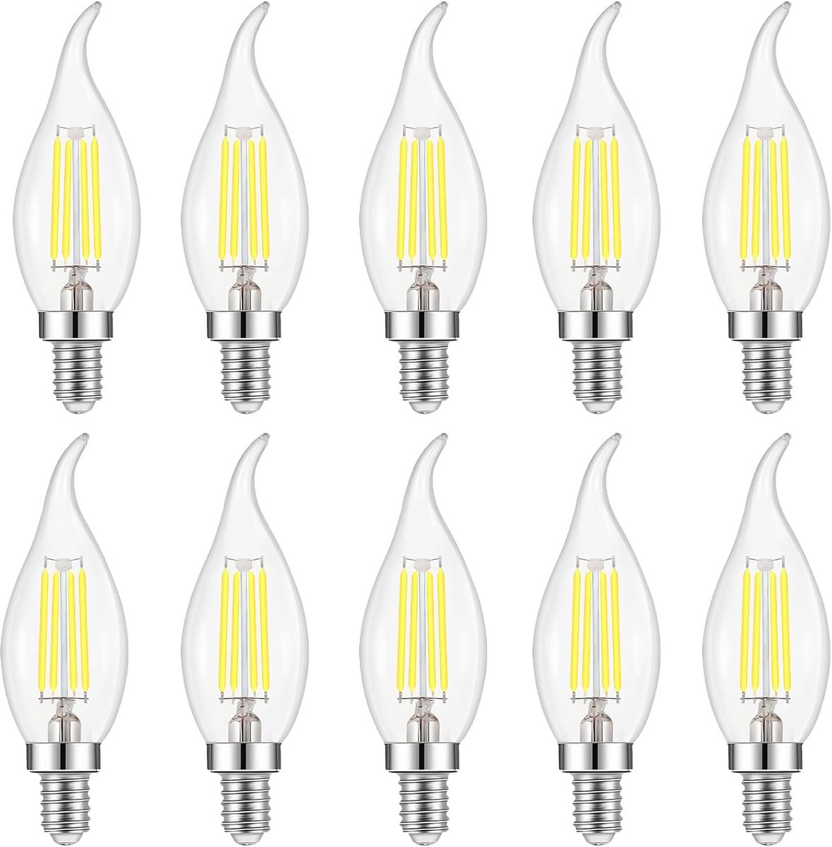 10x E14 LED Kaarslamp 4W (gelijk aan 40W) Koud Wit Licht 6000K - Doorzichtig Glas