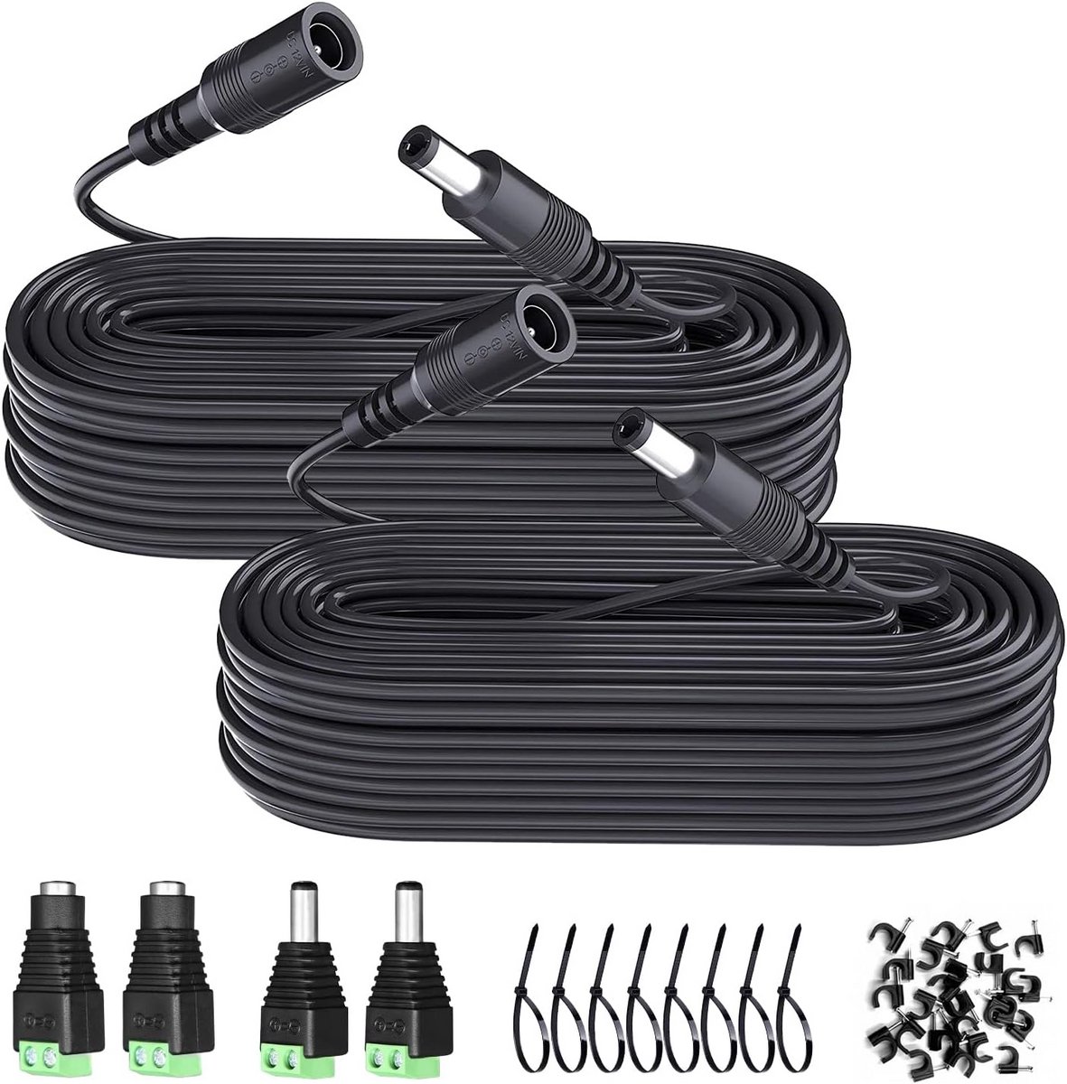 2 Stuks 10 Meter DC Stroom Verlengkabel 5.5x2.1mm voor 12V Camera's en LED Verlichting