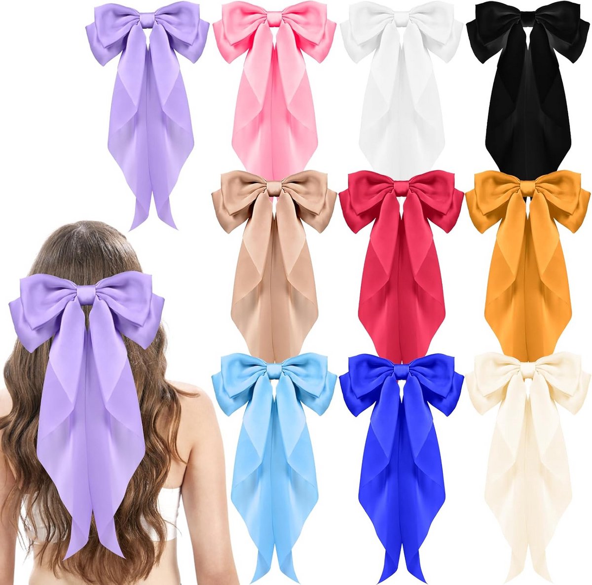 10x Grote Haarstrikken Set - Elegante Satijnen Haaraccessoires voor Dames en Meisjes