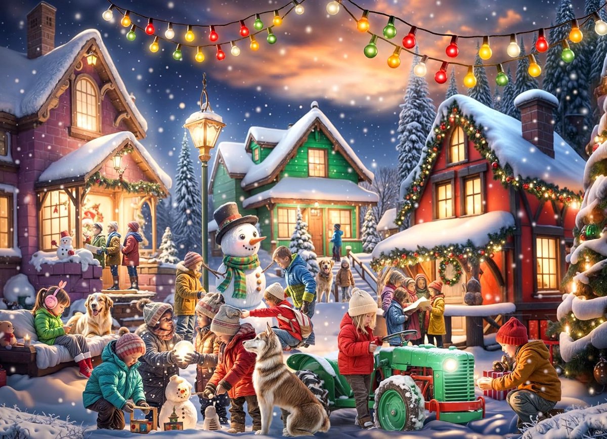 Kerst Puzzel 1000 Stukjes - Gezellig Winter Tafereel - Puzzels voor Volwassenen en Familie