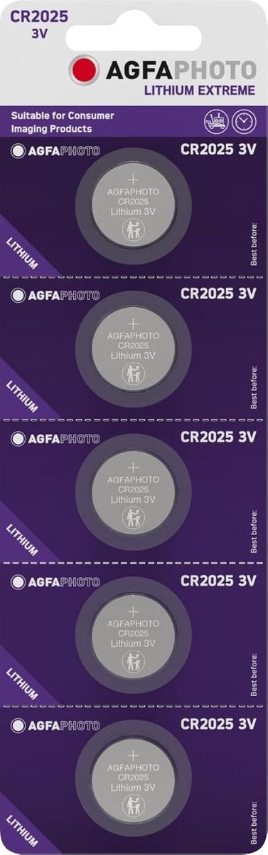 5 lithium knoopcelbatterijen CR2025 3V geschikt voor horloges en elektronica