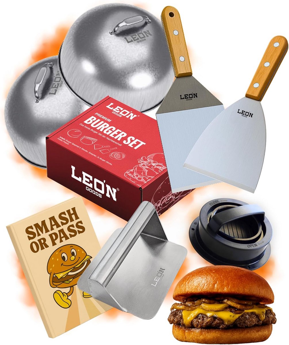 Hamburgerpers Set Hout en RVS - Inclusief Spatel en Smasher voor BBQ