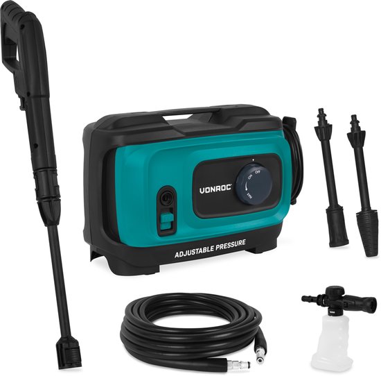 VONROC Hogedrukreiniger V18C – 1800W – 140 bar – drukregelaar - Incl. 8m slang en accessoires