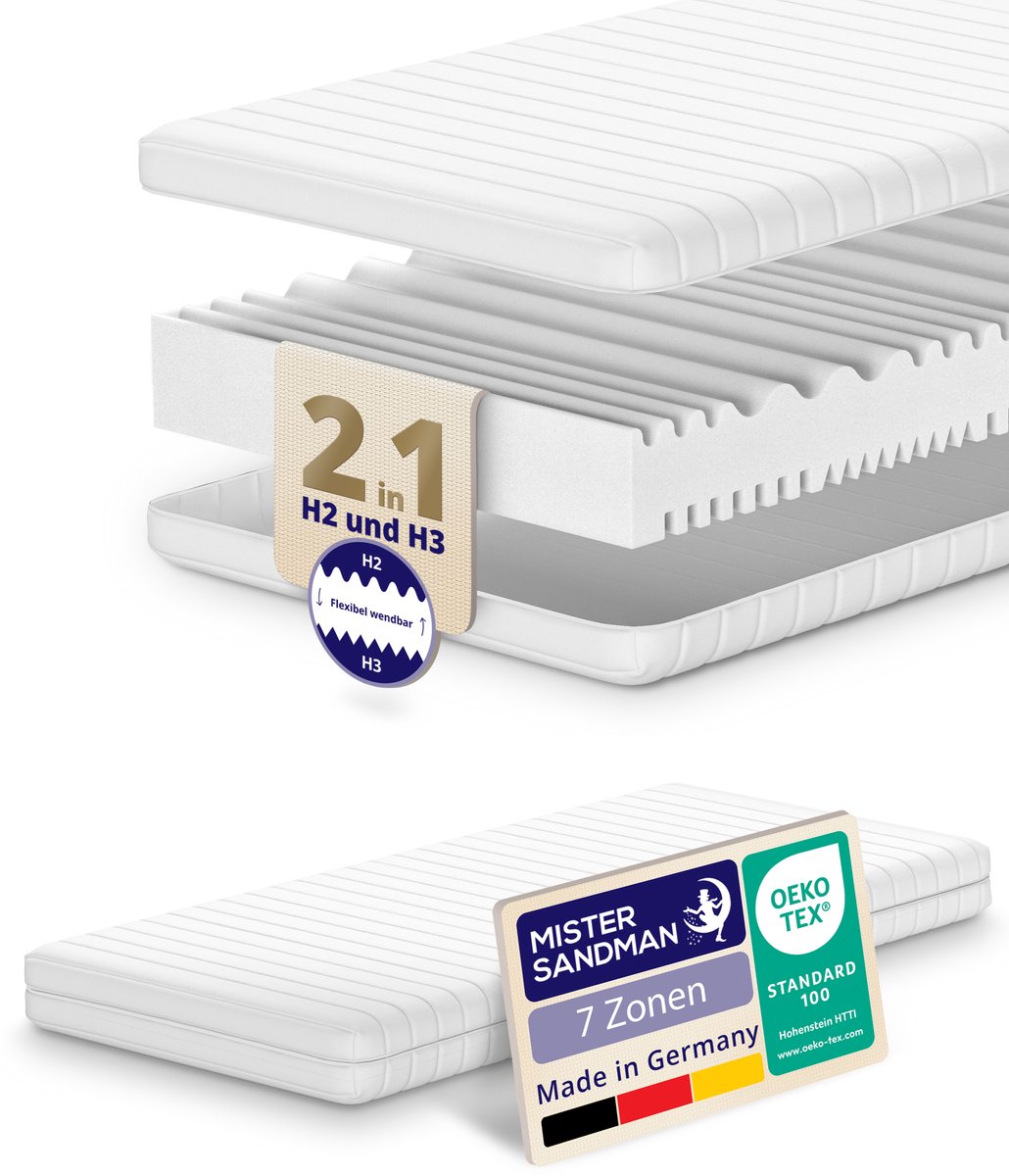 Koudschuim Matras - 200x200 - 7 zones - 15 cm hoog - Wasbare hoes & Allergievriendelijk - Gemiddeld