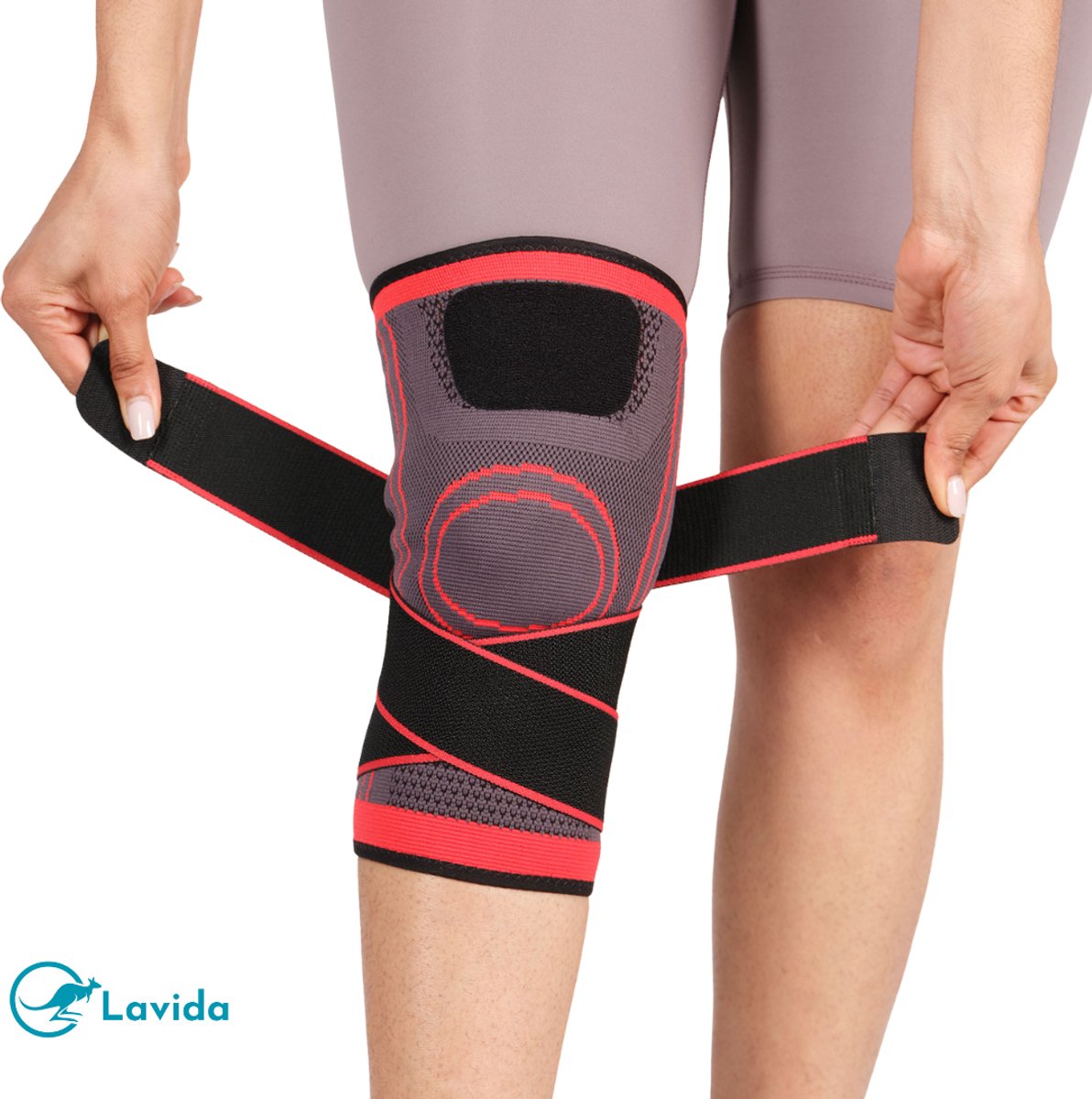 Lavida®Verstelbare Kniebrace – Patella Ondersteuning – Sport & Dagelijks Gebruik – Unisex – Zwart/Rood – Maat M-1 Stuk
